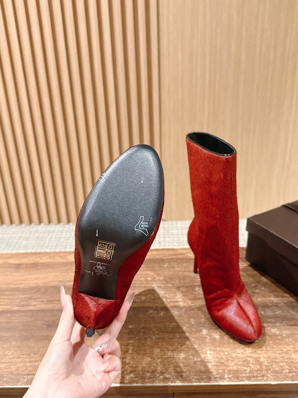 ALAIA high-heeled short boots red velvet 386013