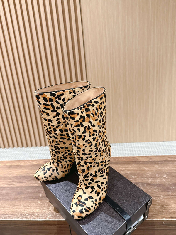 ALAIA high-heeled short boots leopard print velvet 386014