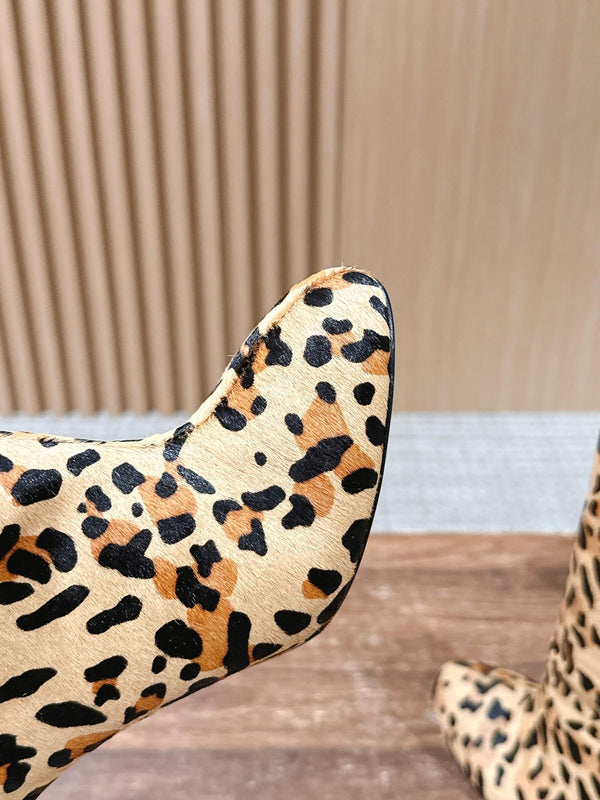 ALAIA high-heeled short boots leopard print velvet 386014