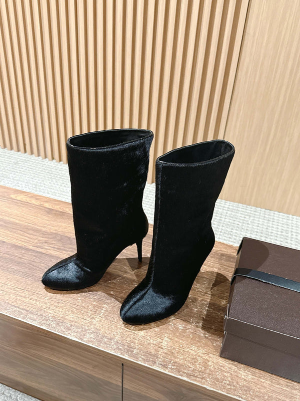 ALAIA high-heeled short boots black velvet 386015