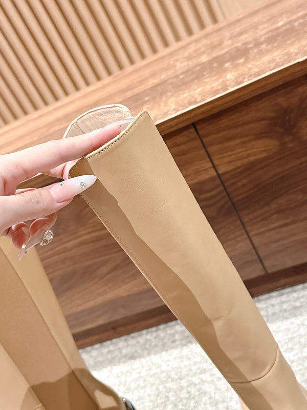 CC 25 Chelsea High Boots With Chain 85mm Black Beige Calfskin 428216