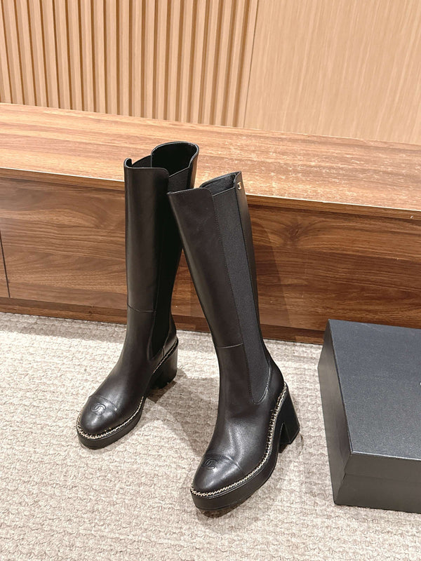 CC 25 Chelsea High Boots With Chain 85mm Black Calfskin 428221