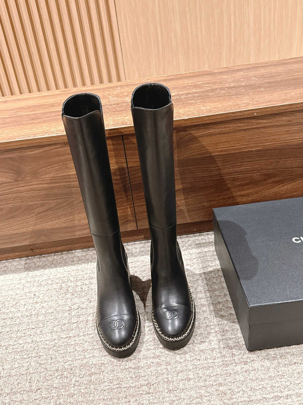 CC 25 Chelsea High Boots With Chain 85mm Black Calfskin 428221
