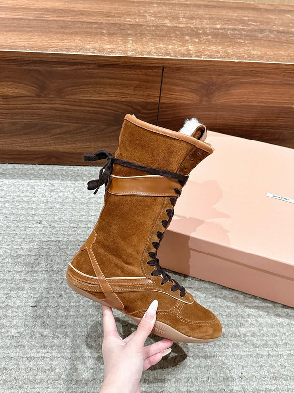 Miumiu 25 Boot Brown Suede Calfskin 553693