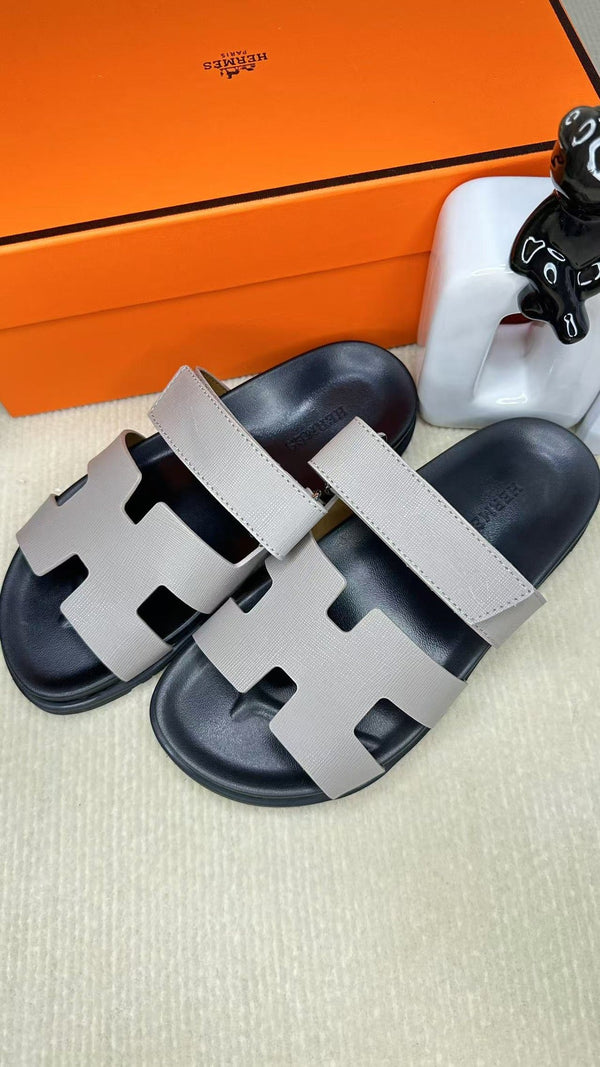 HM Men's Chypre Slide Black Grey Cowhide 540211