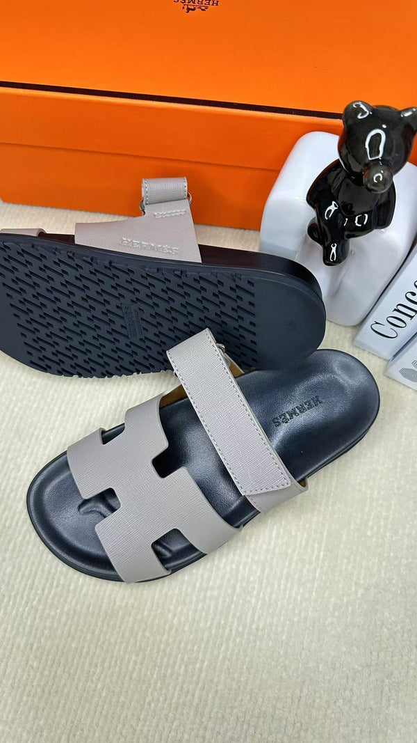 HM Men's Chypre Slide Black Grey Cowhide 540211