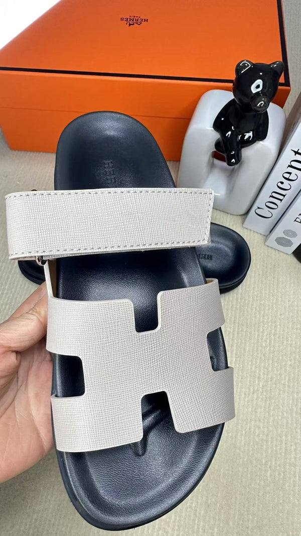 HM Men's Chypre Slide Black Grey Cowhide 540211