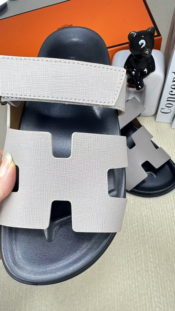 HM Men's Chypre Slide Black Grey Cowhide 540211