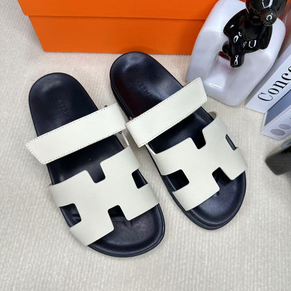 HM Men's Chypre Slide Nero Bianco Pelle di vacchetta 540219