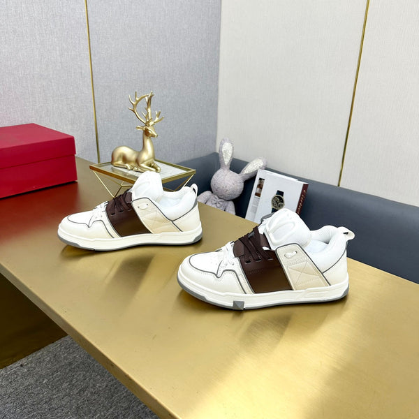 One Stud Sneaker Garavani Calfskin Fabric Brown White