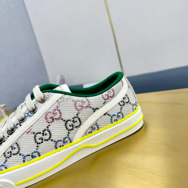 GG TENNIS 1977 TRAINER LIGHT GRAY CANVAS WITH YELLOW TRIM