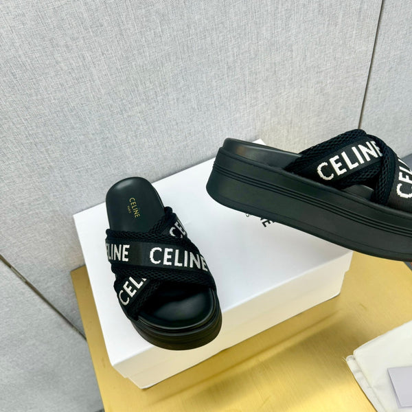 Celine Block Slide Black Fabric with Rubber 238137