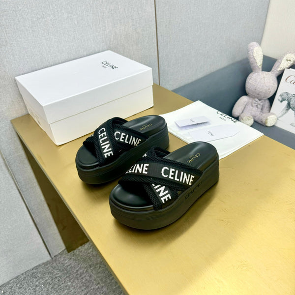 Celine Block Slide Black Fabric with Rubber 238137