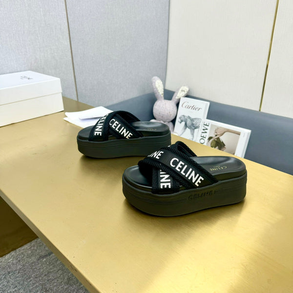 Celine Block Slide Black Fabric with Rubber 238137