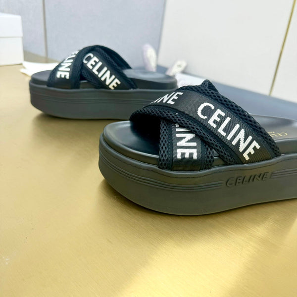 Celine Block Slide Black Fabric with Rubber 238137