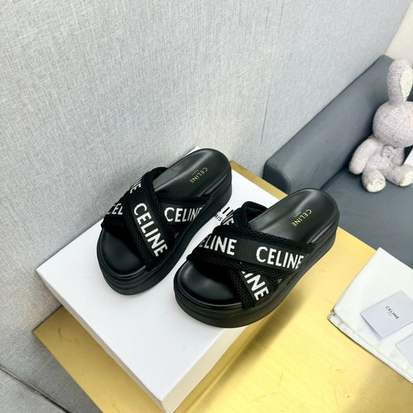 Celine Block Slide Black Fabric with Rubber 238137