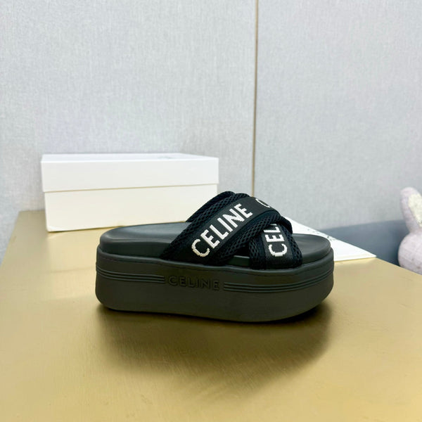 Celine Block Slide Black Fabric with Rubber 238137