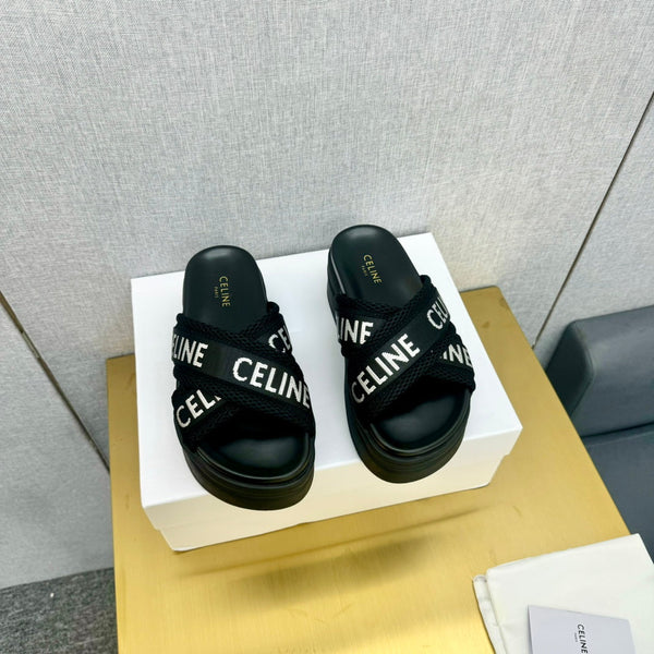 Celine Block Slide Black Fabric with Rubber 238137