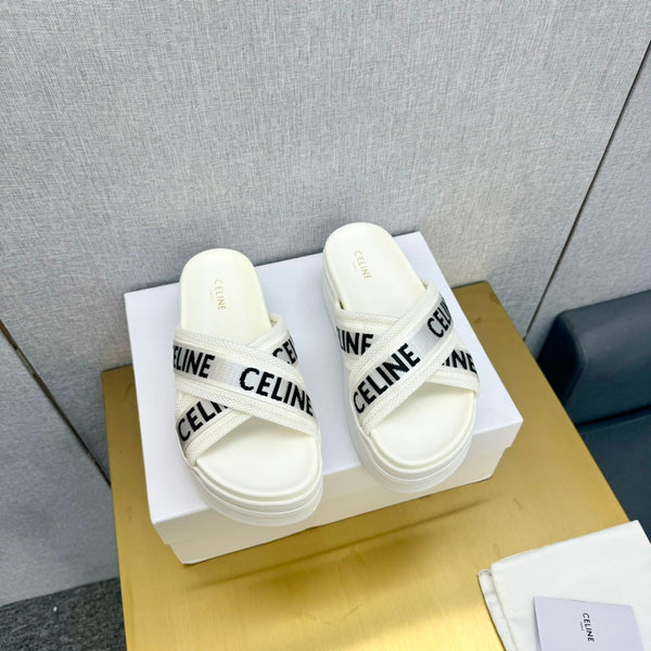 Celine Block Slide White Fabric with Rubber 238138