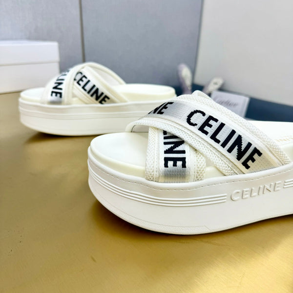 Celine Block Slide White Fabric with Rubber 238138