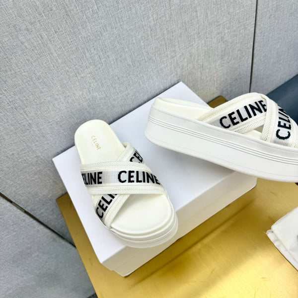Celine Block Slide White Fabric with Rubber 238138