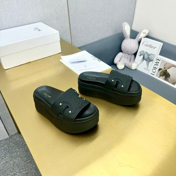 Celine Platform Slide Black Leather 238139