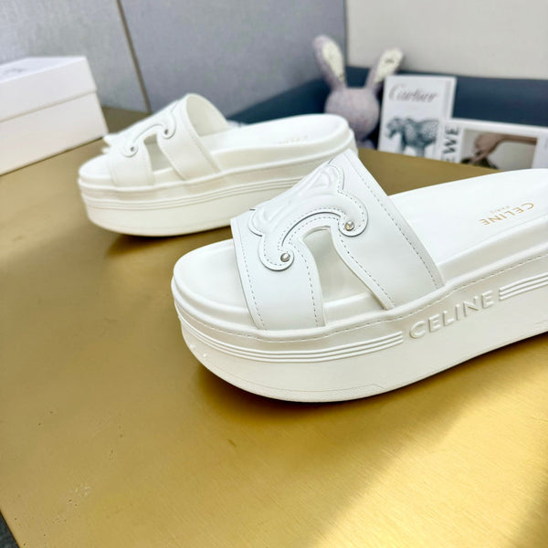 Celine Platform Slide White Leather 238140
