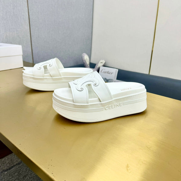 Celine Platform Slide White Leather 238140