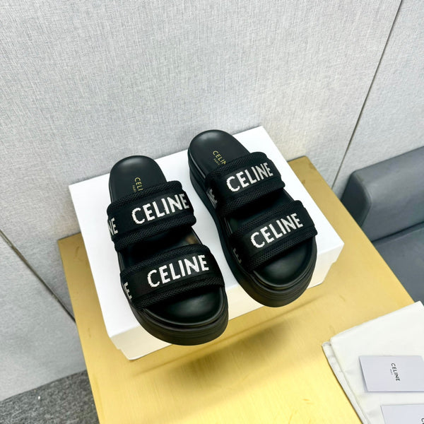 Celine Flatform Dad Sandal Mule Black Fabric with Rubber 238142