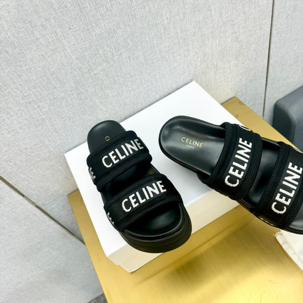 Celine Flatform Dad Sandal Mule Black Fabric with Rubber 238142