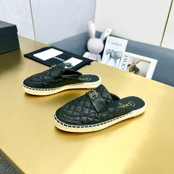 mulo in pelle di vitello trapuntata nera