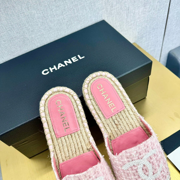 espadrilles mule pink wool white sequin