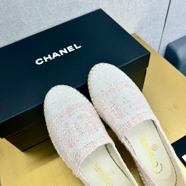espadrillé pink tweed white sequin