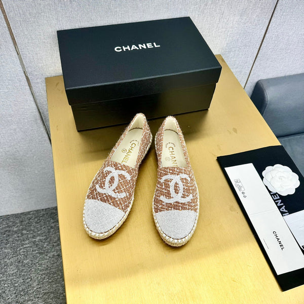 espadrilles brown tweed white sequin