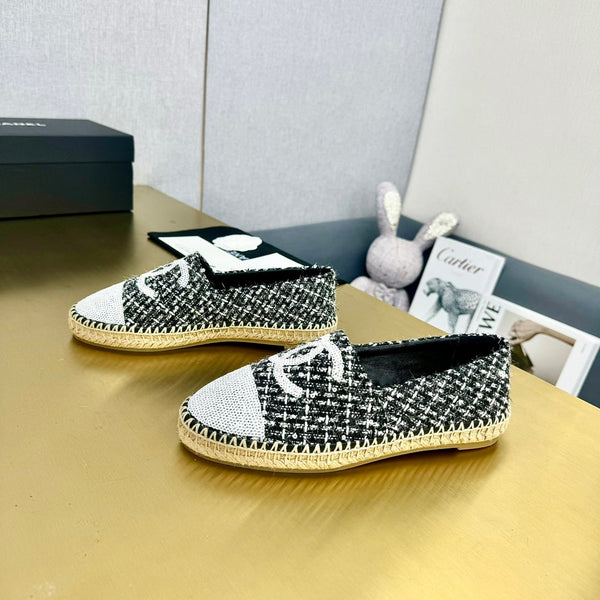 espadrilles white black tweed white sequin
