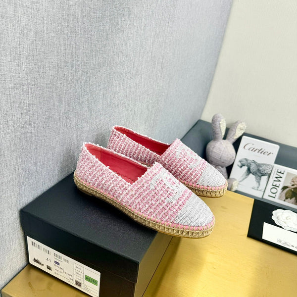 espadrilles pink white tweed cotton white sequin