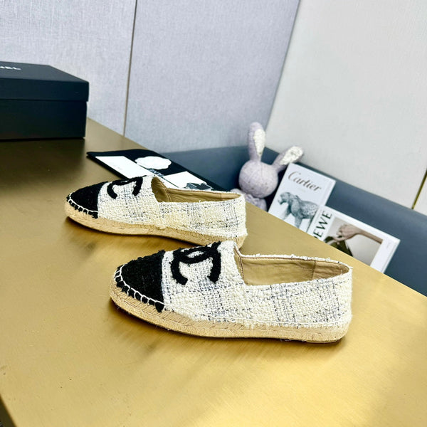 espadrilles white black tweed
