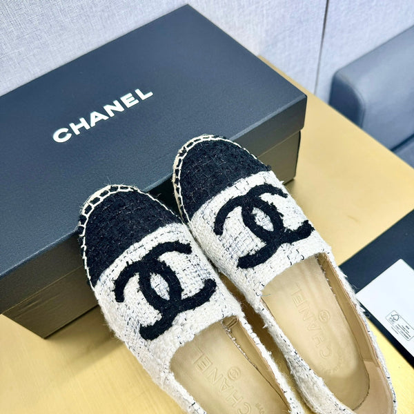 espadrilles white black tweed