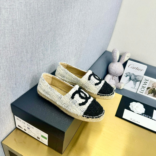 espadrilles white black tweed