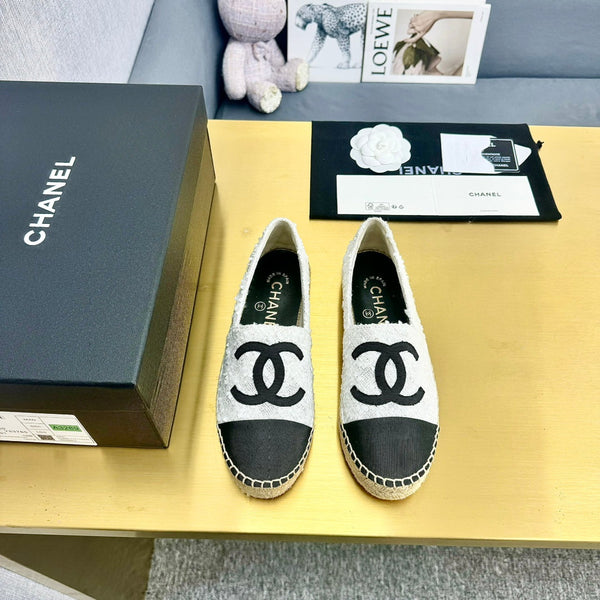 espadrilles white tweed cotton black grosgrain