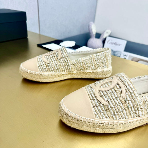 espadrilles beige raffia calfskin
