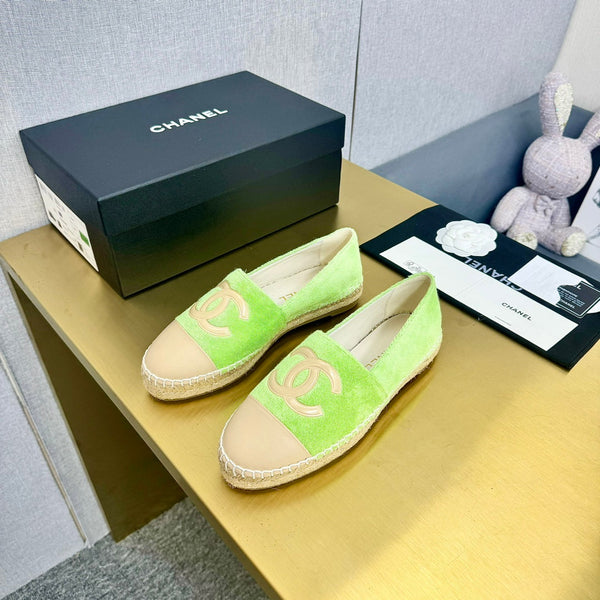 espadrilles green fabric beige calfskin