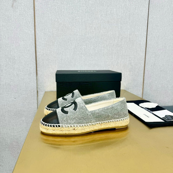 espadrilles dark grey fabric black calfskin