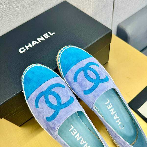 espadrillas in camoscio viola blu e azzurro