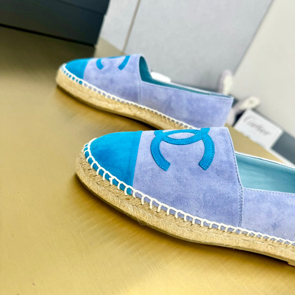 espadrillas in camoscio viola blu e azzurro