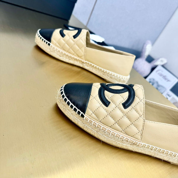 espadrilles beige black quilted calfskin