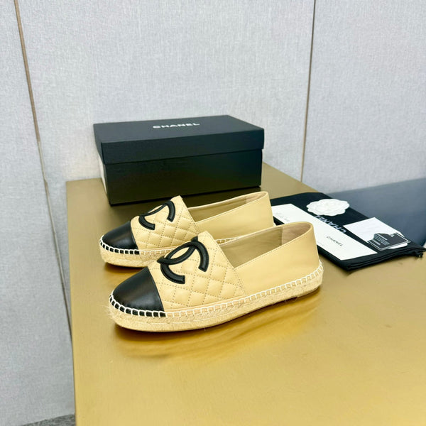 espadrilles beige black quilted calfskin
