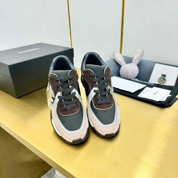 cc womens sneaker in black white calfskin and beige brown suede 137614