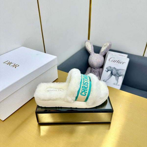 CD Dway Slide In White Mix Dark Jage Green Wool Fleece Lining And Canvas Fabric 111081