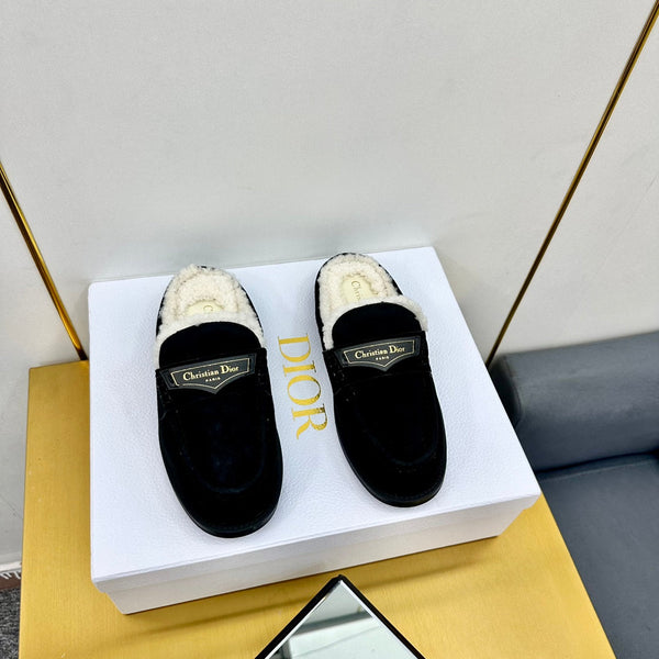 CD Boy Mule In Black Suede With Wool Fleece Lining 111828